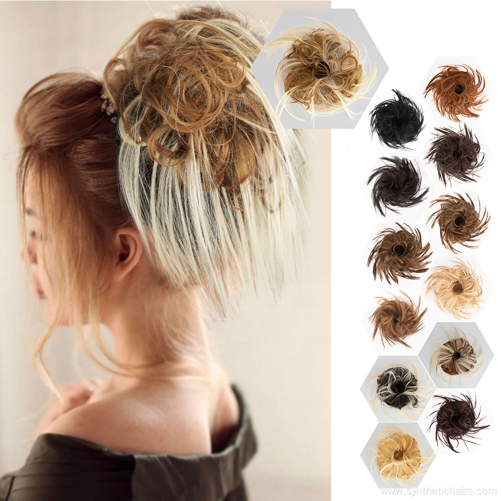 Messy Elastic Band Hair Bun Straight Updo Hairpiece