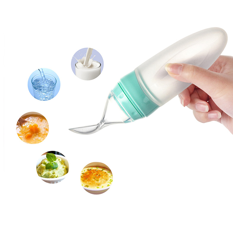 Cartoon Silicone Squeeze Feeding Spoon Silicon Baby Feeding Bottle With Spoon Squeeze Feeder