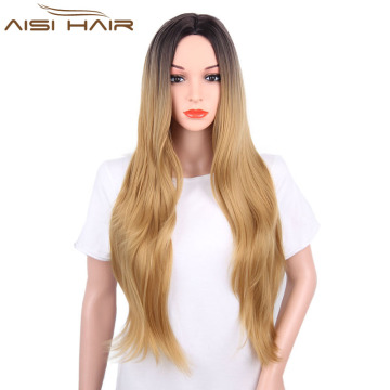 Ombre Blonde Wig Long Curly Wavy Wigs For Black Women Heat Resistant Synthetic Cosplay Blonde Wigs