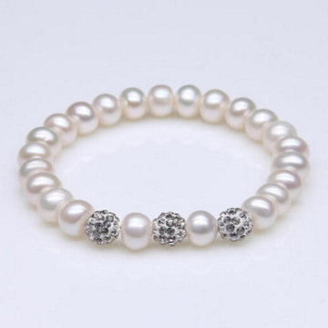 Faux Pearl Stretch Bracelet with Crystal Ball