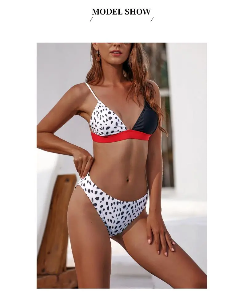 Wholesale Summer off Shoulder Cartoon Bikini Strap Two Pieces Leopard Cute DOT Women Swimwear