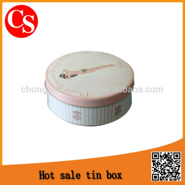 round sweet cosmetic tin box/packaging tin box