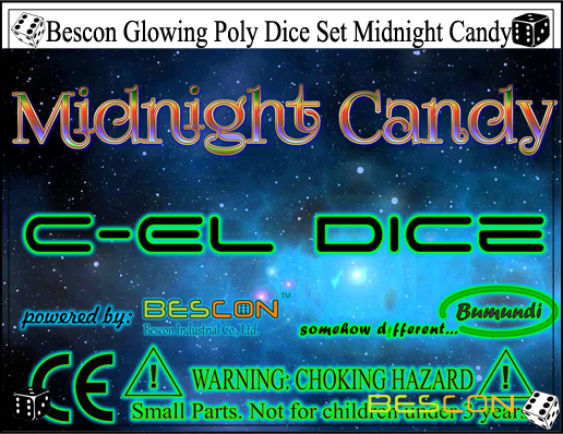 Set de Dés poly Gluant Bescon Midnight Candy-6 Bescon Glowing Poly Dice Set Midnight Candy-6