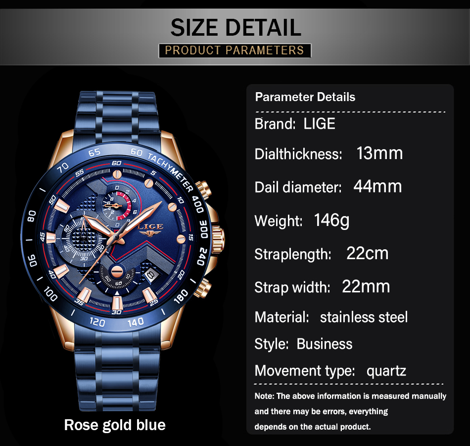 Lige 9982 Top Brand Writs Watches for Men Chronograph Full Steel Waterproof Luxury Reloj Men Watches Quartz