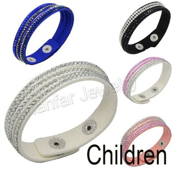 Colorful kids size crystal paved shining slake velvet leather bracelet for kids gift