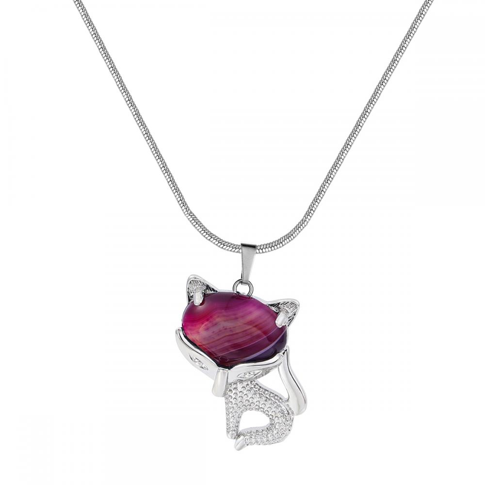 Rhodochrosite Luck Fox Collier pour femmes hommes guérison énergie cristal amulette animal pendant bijoux de pierres précieuses