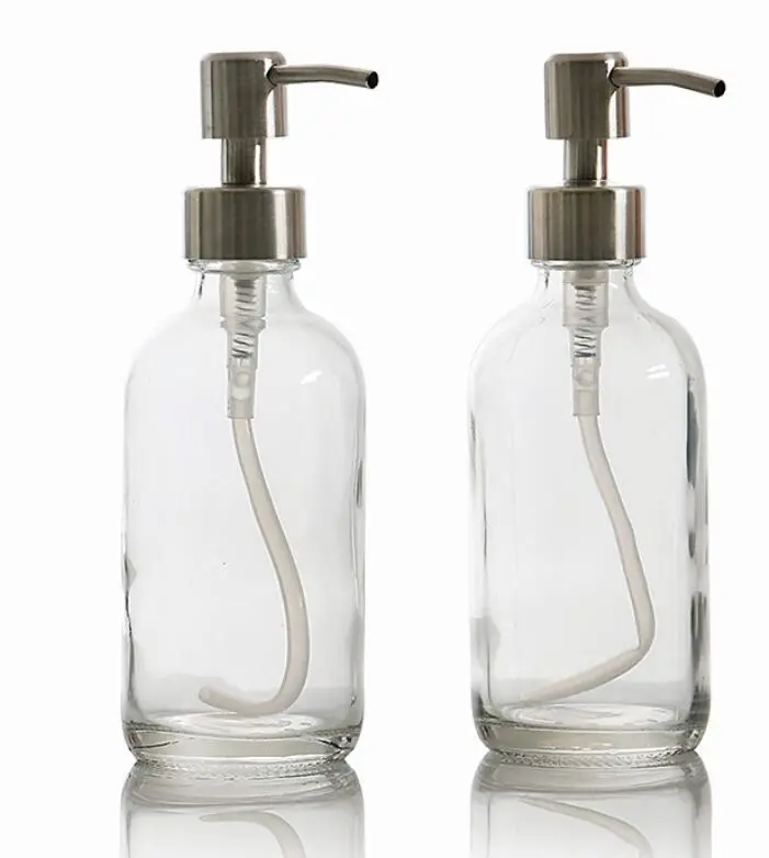 500ml Clear Glass Boston Round Bottles with Stainless Steel Pumps