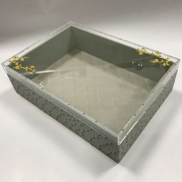 Gray Ostrich Leather Gift Packaging Box For Sale