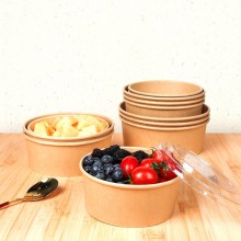 Disposable paper round salad fruit packaging bowl