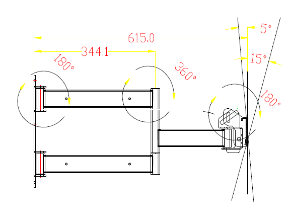 S55 tv wall mount full motion cantilver articulating arm size drawing