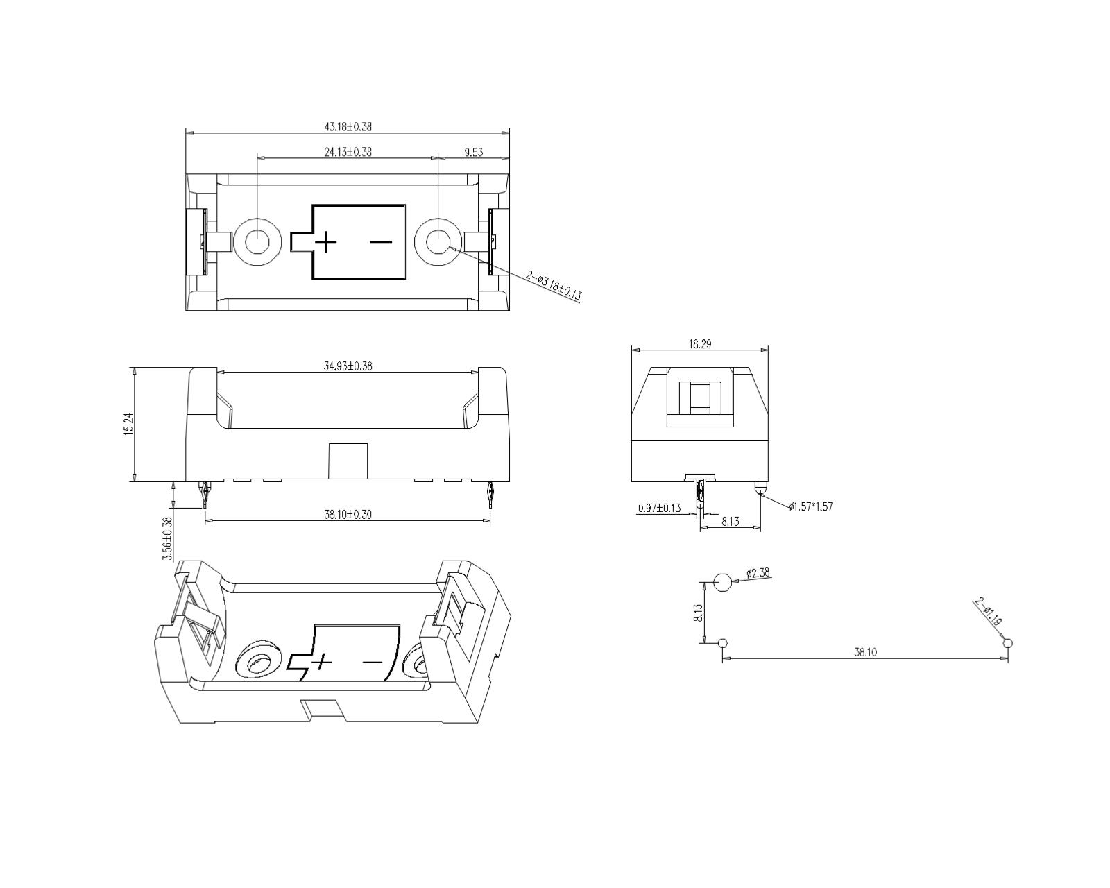 BBC-S-SN-A-029 Single Battery Holder For 2-3A THM