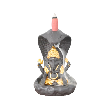 Ganapati Statue Incense Cone Holder - Ceramic Waterfall Backflow Incense Burner