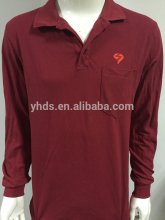 2017 Men's cool red polo tshirt long sleeve tshirt with small embroideried and left pocket