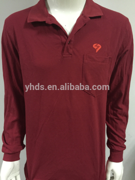 2017 Men's cool red polo tshirt long sleeve tshirt with small embroideried and left pocket