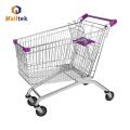 Chariot d&#39;achat en métal gris Pu Wheeled Trolley