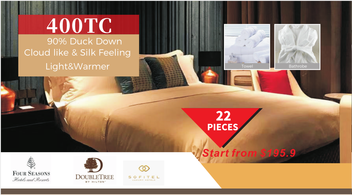 400TC Satin super soft, silk feel bedding & duck down duvet&pillow 22 PCS Linen Set