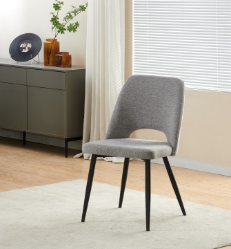 Flower Grey Linen Dining Chairs with Steel Legs