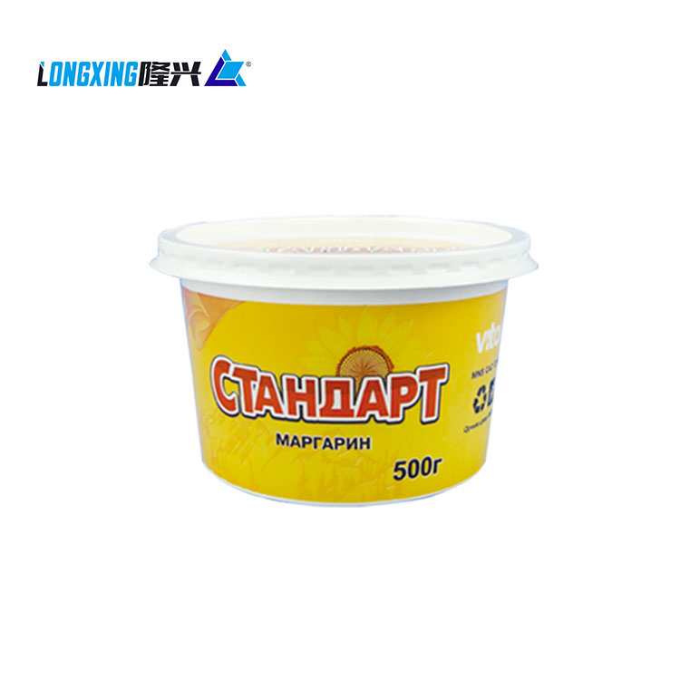 500g Printed Butter Round Plastic Food Container with Printed Lid