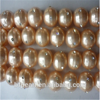 8mm Light Pink Shell Pearls Beads with 4 Crystal Beads for Sale