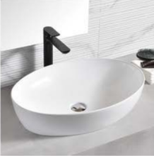Oval Ceramic Countertop Wash Basin In White