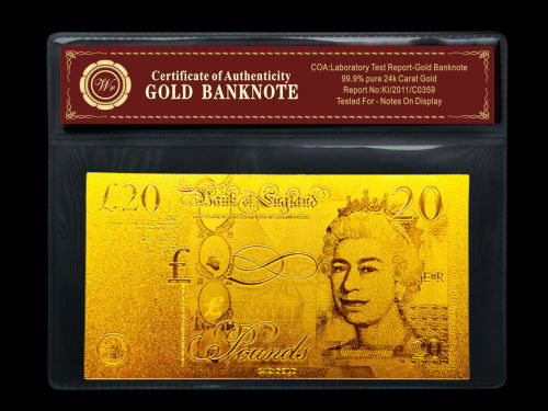 £20 Pound British , 24k Gold Engrave Banknote With Coa Gold Paper Money