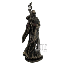 Life size brass bronze grand wizard merlin with dragon staff statue