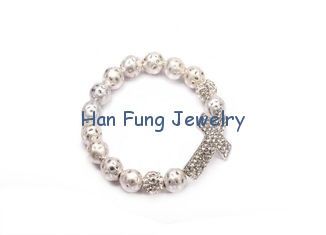 Shiny sparkling rough bead shamballa bead Cross Charm Bracelet MIM0298
