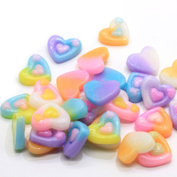 Mixed Flatback Bicolor Heart Shape Sculpture Resin Beads Cabochon Decoration Craft Diy Jewelry Pendant Bracelet Making