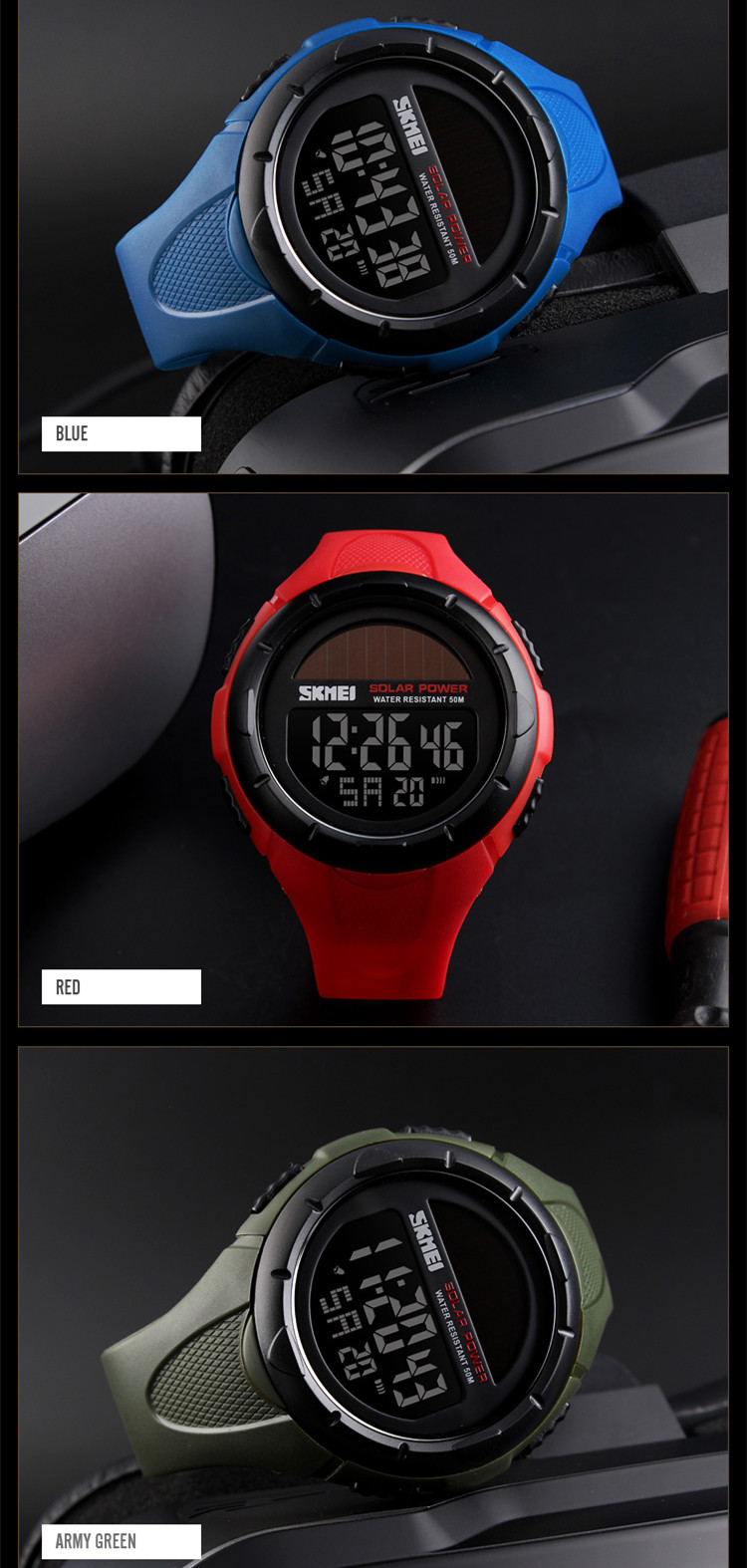 Red watch Digital skmei 1405 sport new style solar power watch