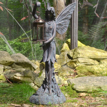 Garden decorative bronze lady lamp sculpture