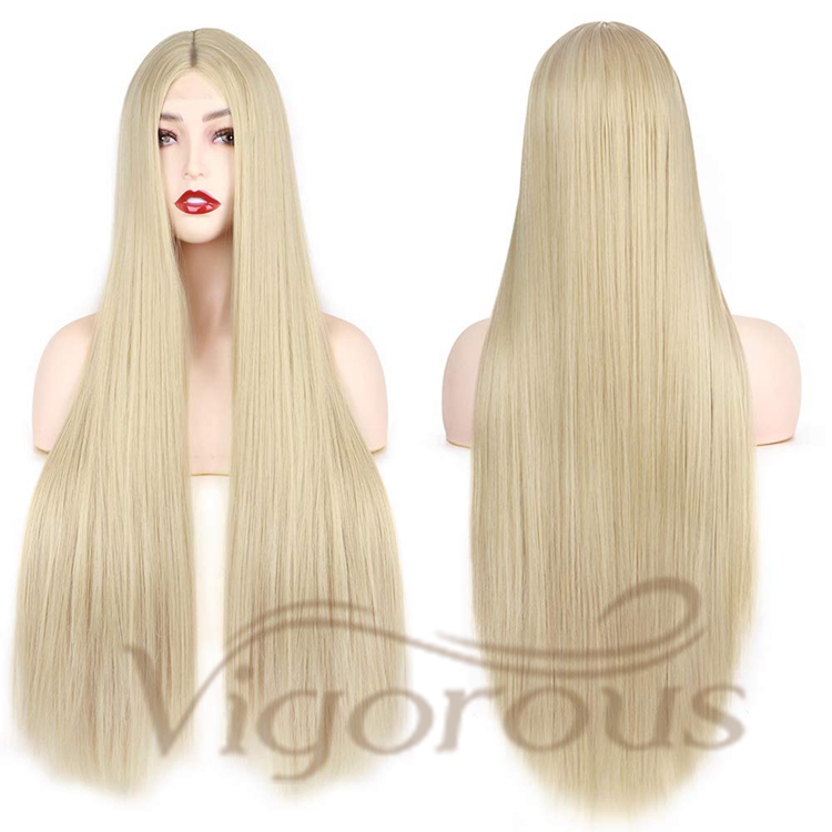 Vigorous High Quality Cheap Price Long Silky Straight Wave Blonde Middle Part Cosplay For Black Women Synthetic Hair Wigs
