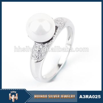 2015 hot sale wholesale pure 925 silver natural freshwater cz pearl ring