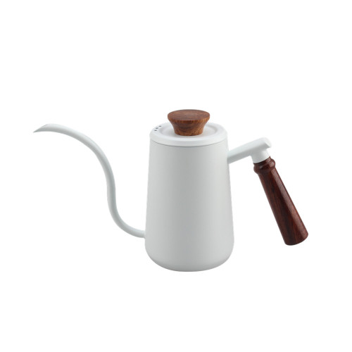 White Pour Over Coffee Kettle With Wooden Handle