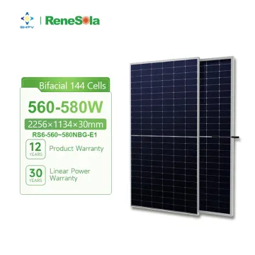 Renesola Bifacial Solar Panels Price: 560W, 565W, 570W, 575W, 580W - Dual Glass N-Type PV Module Solar Power Modules