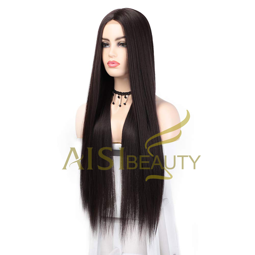 Aisi Beauty Vendor Cheap Long Natural Straight Middle Part Brown Wig Lace Front Synthetic Hair For Black Women Lace Front Wig