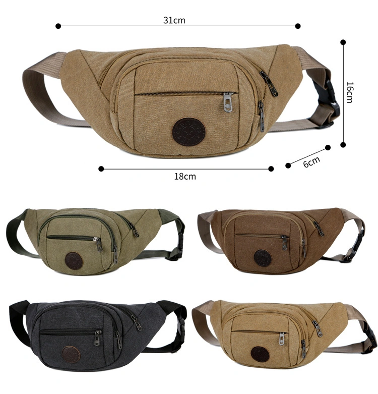 Custom PU Patch Embossed Logo Lightweight Canvas Material Extra Pockets Travel Bumbag Fitness Sports Bags Workout Fanny Pack Running Travel Outdoor Waist Bag