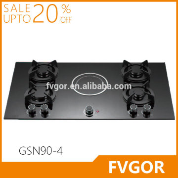 GSN90-4 FVGOR Factory Tempered glass 5 burner induction in gas cookers