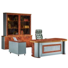 Luxury PU Leather Director Premium Office Desk - Italian Style Government Computer Desk