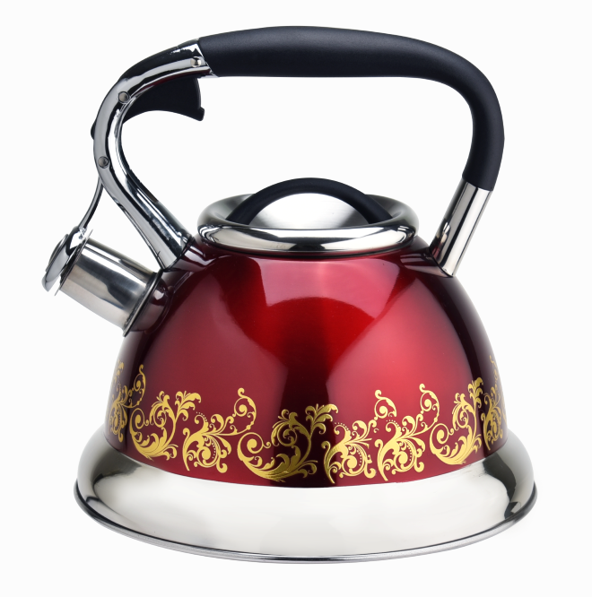 Red and Flower stovetop tea kettle whistling