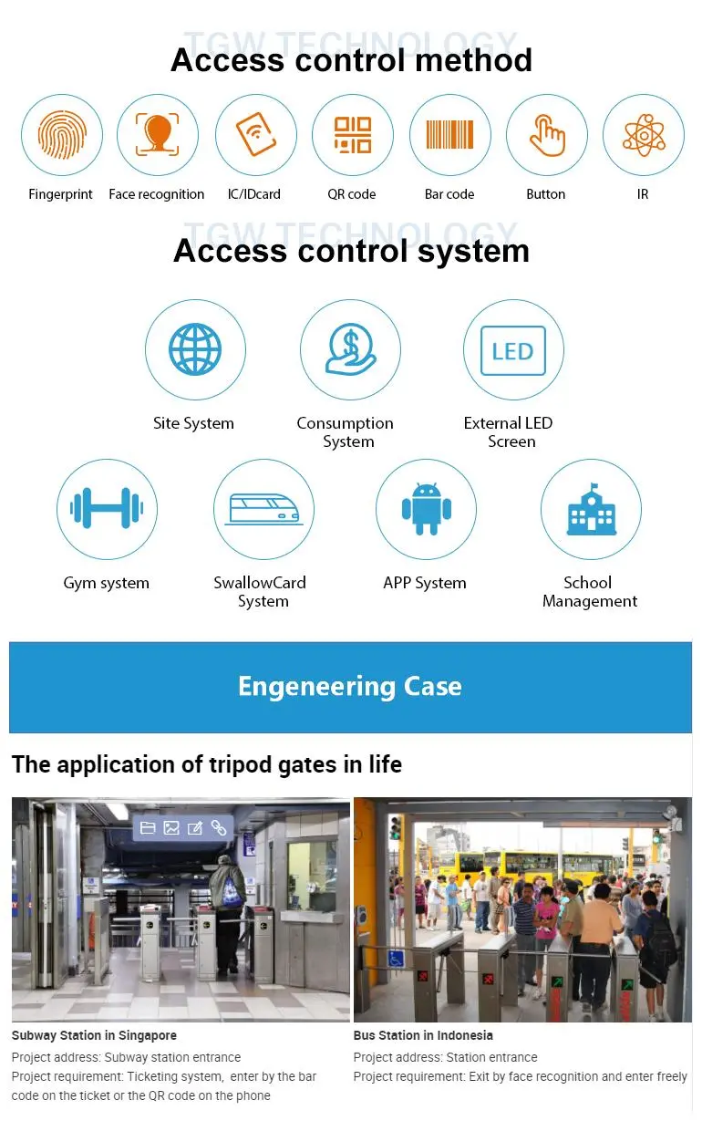 304 Stainless Steel Access Control System Pedestrian Powder Coated Tripod Turnstile Gate