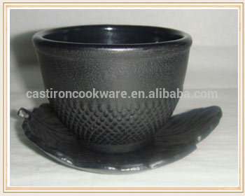 Black Customized Design Cast Iron Tea Cup With Cup Mat