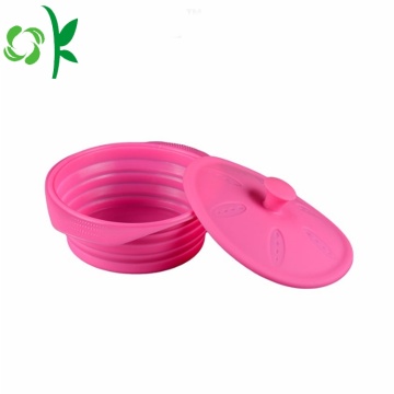 Pink Dog-bowl Collapsible Silicone Pet Bowl with Cover