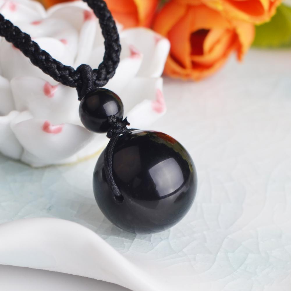 Collares y colgantes de piedra natural para mujeres y hombres, obsidiana negra, cuentas de ojo de arcoíris, transferencia de bolas, buena suerte, amor, regalo energético