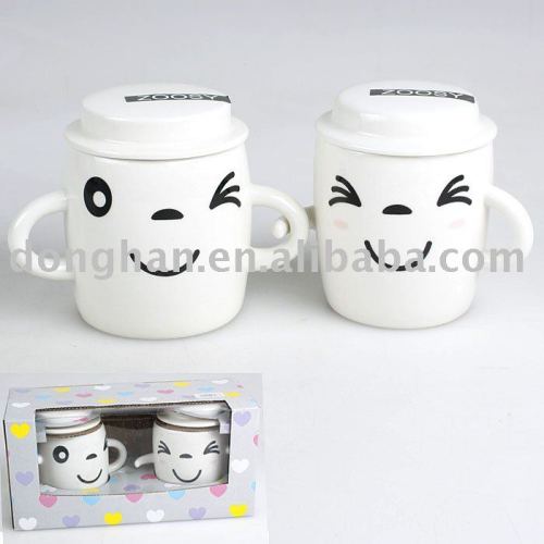 couple porcelain mug set with hand by hand/Lover Mug with lid