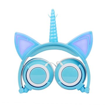 Nuevos auriculares con cable favoritos de dibujos animados de unicornio de gato brillante