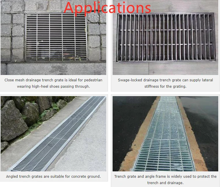 Floor Grate Drainage Drain Cover Stainless Steel Bar Grating Channel Trench Drain with Frame