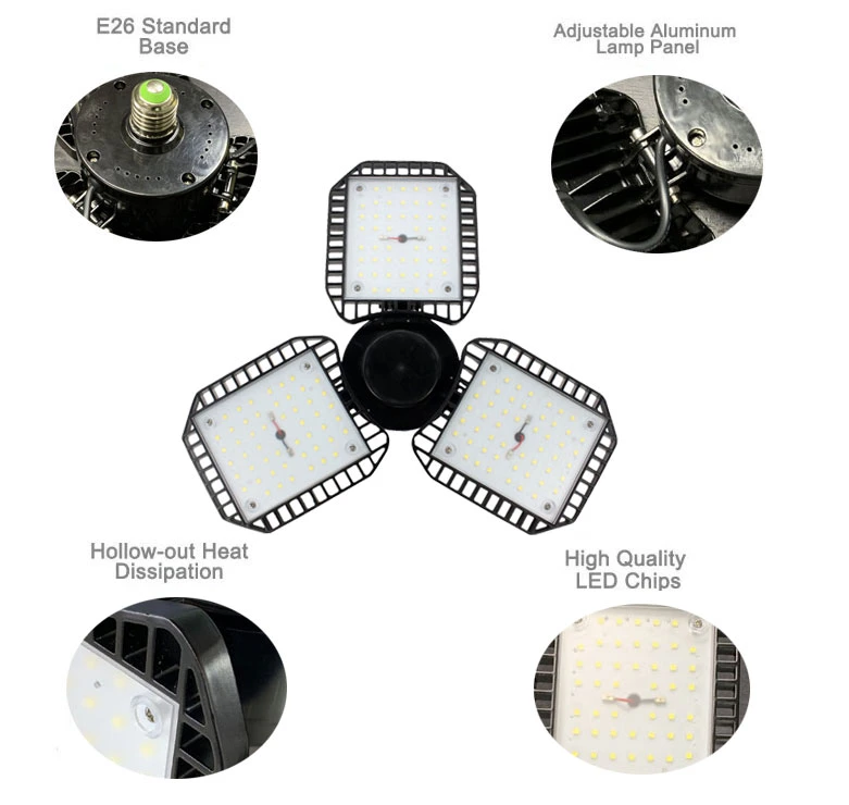 LED Garage Lighting Deformable Lights 80W 100W 5000K LED Ceiling Light Fixture Flexled Garage Lights