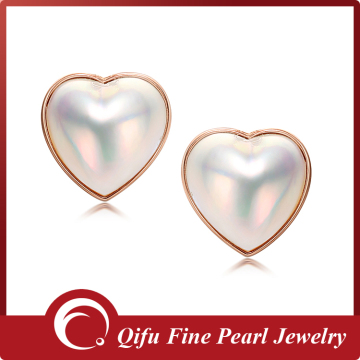 Unique 14K rose gold flat shape mabe pearl stud earring