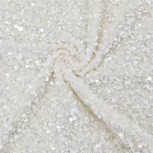 Shiny White Glitter Sequin Mesh White Embroidered Fabrics