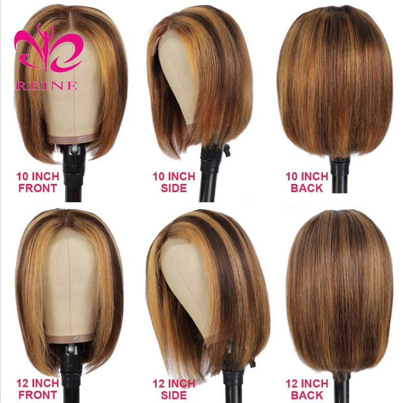 Ombre Color 4/27# BOB Highlight Wigs Short 4x4 Lace Closure BOB Human Hair Wigs Pre plucked For Black Women Lace Closure Wigs